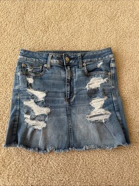 American Eagle Distressed Blue Denim Mini Skirt - Women's